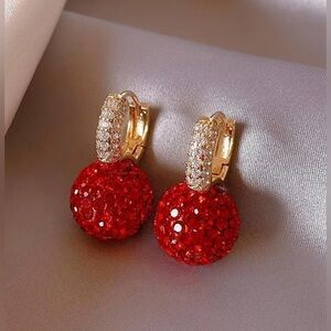 Red Rhinestone Ball Earrings